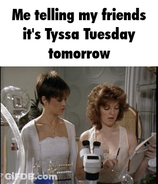 Two Women Looking Through Microscope It's Tyssa Tuesday Tomorrow GIF