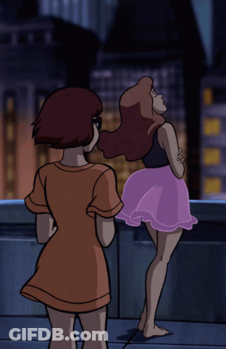 Two Women On Balcony Looking At Sky GIF