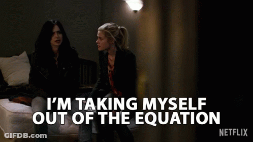 Two Women On Bed Saying I'm Taking Myself Out Of The Equation GIF