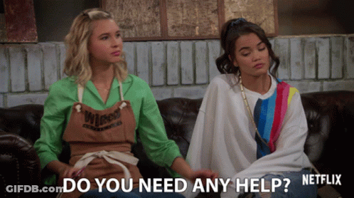 Two Women On Couch With Words Do You Need Any Help GIF