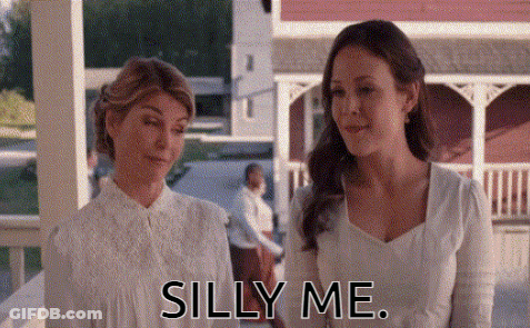 Two Women On Porch One Saying Silly Me GIF