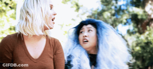 Two Women One Wearing A Wig GIF