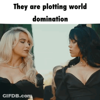 Two Women Plotting World Domination GIF