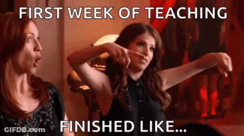 Two Women Pointing First Week Of Teaching Finished GIF