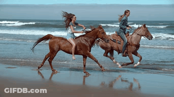 Two Women Riding Horses On Beach GIF
