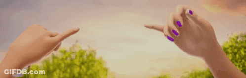Two Women 'S Hands With Purple Nail Polish Pointing To Each Other GIF