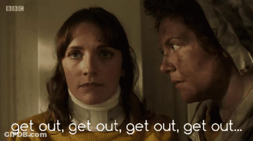 Two Women Saying Get Out Get Out GIF
