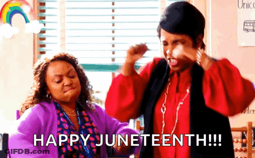 Two Women Saying Happy Juneteenth GIF