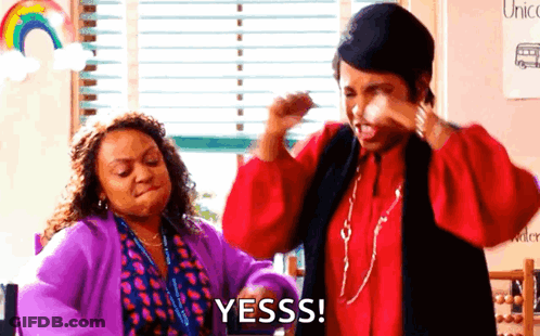 Two Women Shouting Yesss In Classroom GIF