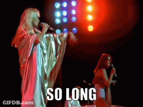 Two Women Singing On A Stage With The Words So Long Written Below Them GIF