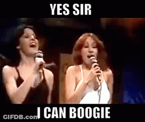 Two Women Singing Yes Sir I Can Boogie GIF