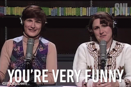 Women At Microphones Saying You're Very Funny GIF