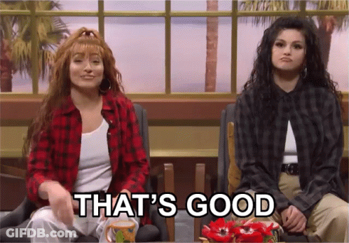 Two Women Sitting Next To Each Other Saying That's Good GIF