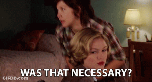 Two Women Sitting On Bed Saying Was That Necessary GIF
