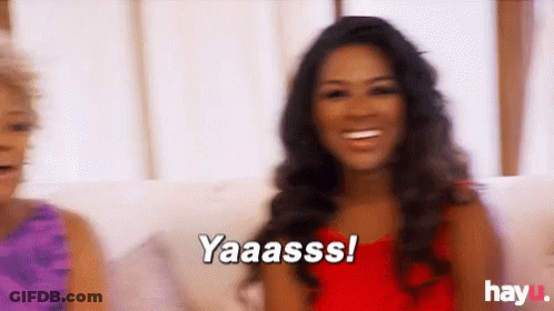 Two Women Sitting On Couch Saying Yaaasss GIF