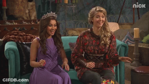 Two Women Sitting On Couch With Nick Logo GIF
