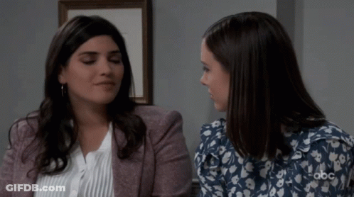 Two Women Sitting, One With ABC Logo GIF