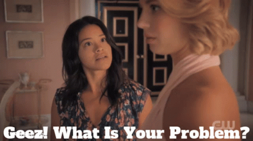 Two Women Standing Geez What Is Your Problem GIF