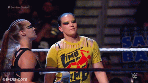 Two Women Standing In Wrestling Ring GIF