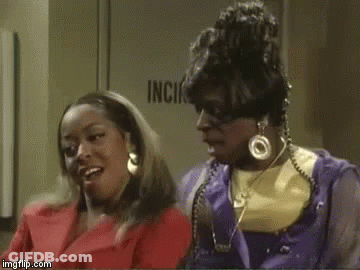 Two Women Standing Next To Each Other Saying I Will Let It Slide This One Time GIF