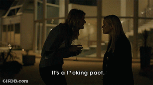 Two Women Standing Next To Each Other Saying It's A F*cking Pact GIF