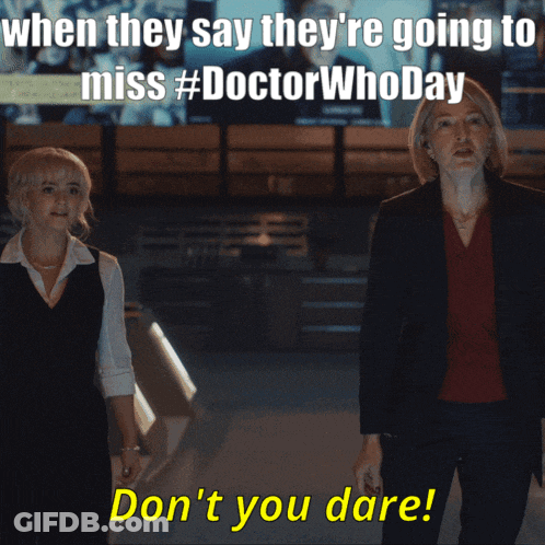 Two Women Standing Next To Each Other With A Caption That Says " Don 'T You Dare " GIF