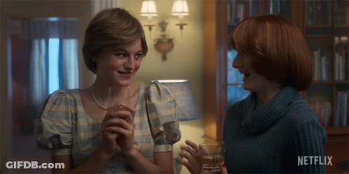 Two Women Standing Next To Each Other With Netflix Written On The Bottom GIF