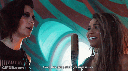 Two Women Standing Next To Each Other With One Saying I Love This Chick GIF