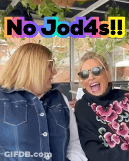 Two Women Standing Next To Each Other With The Words No Jod4s GIF