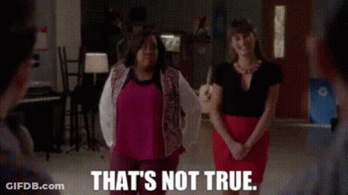 Two Women Standing Next To Each Other With The Words That 'S Not True GIF