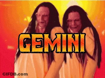 Two Women Standing Next To Gemini Word GIF
