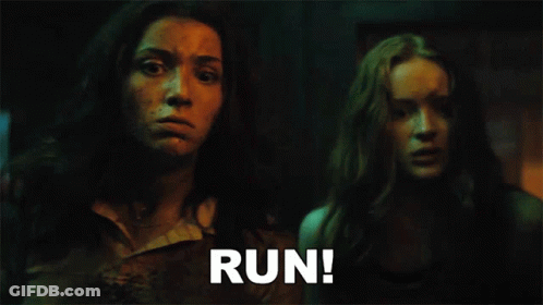 Two Women Standing One Screaming Run GIF