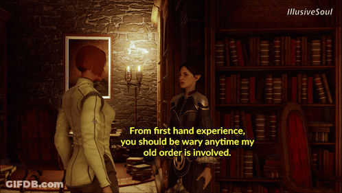 Two Women Talking At Bookshelf From First Hand Experience GIF