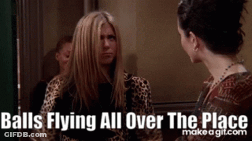 Two Women Talking Balls Flying All Over The Place GIF
