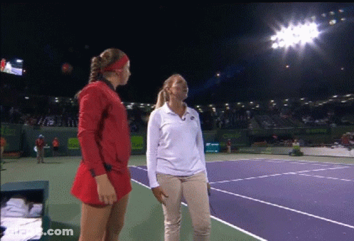 Two Women Tennis Court One In Red Dress GIF