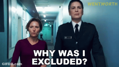 Two Women Walking Down A Hallway With The Words Why Was I Excluded GIF