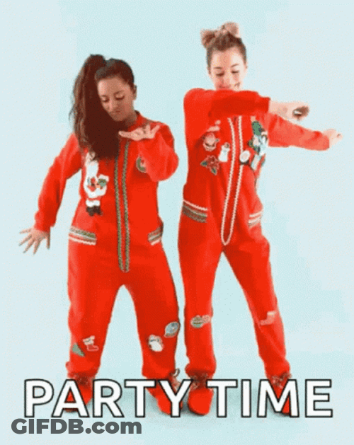 Two Women Wearing Christmas Pajamas Dancing Party Time GIF