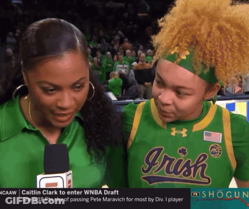 Two Women Wearing Green Irish Jerseys Are Interviewed GIF