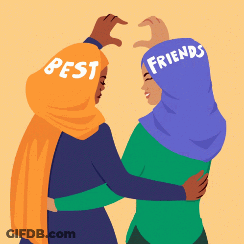 Two Women Wearing Hijabs With Best Friends On Them GIF