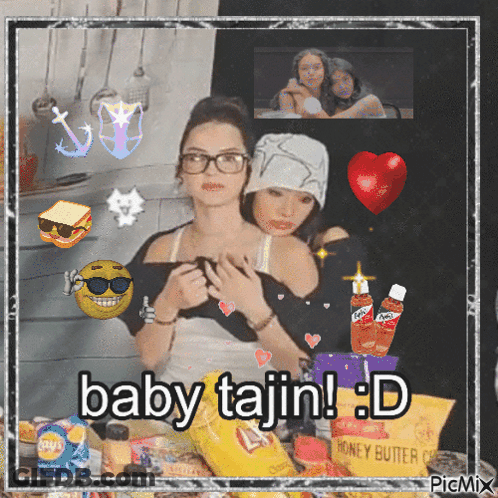 Two Women With Baby Tajin GIF
