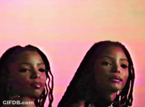 Two Women With Dreadlocks In Front Of Pink Wall GIF