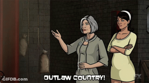 Two Women With Outlaw Country Text GIF