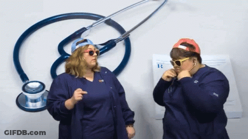 Two Women With Stethoscope And R Sign GIF