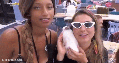 Two Women With Sunglasses And Braids Holding White Animal GIF
