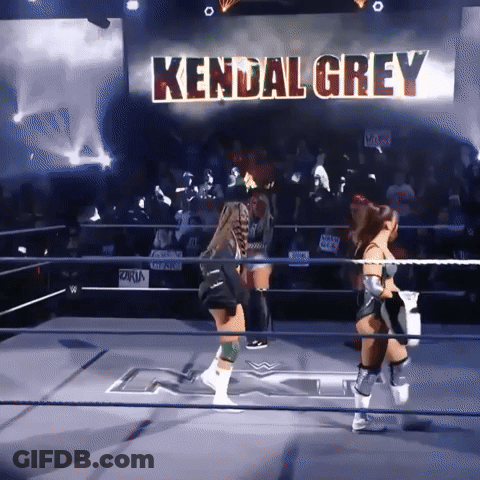 Two Women Wrestling In A Ring With The Name Kendal Grey Behind Them GIF