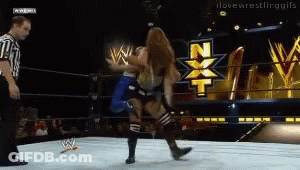 Two Women Wrestling In Ring With NXT Sign GIF