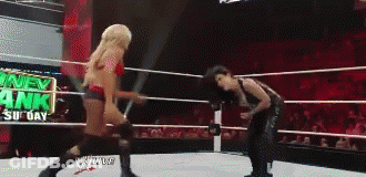 Two Women Wrestling Money In The Bank Sign GIF