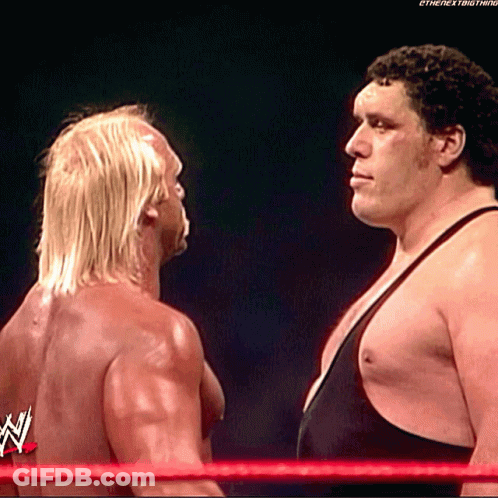 Two Wrestlers Are Facing Each Other In A Wrestling Ring With A W Logo On The Ring Rope GIF