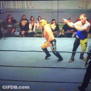 Two Wrestlers Fighting In Ring With Referee GIF