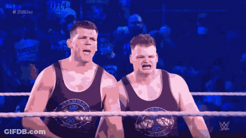 Two Wrestlers In A Ring With The Word Nxt In The Corner GIF